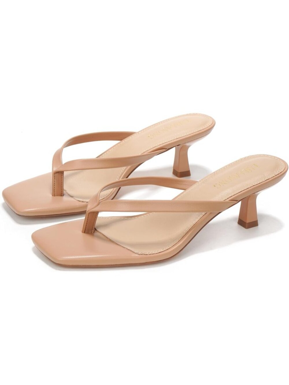 Women's Nude Kitten Heels Sandals Square Open Toe Flip Flop Heels 1.8-2 Inch - Picture 3 of 6